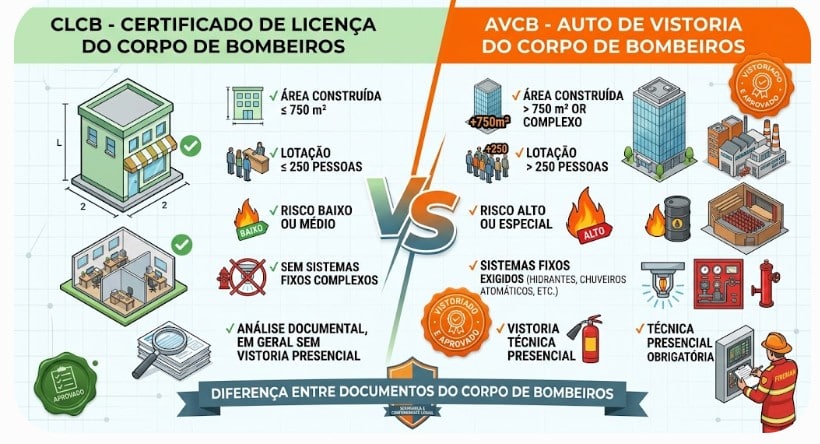 CLCB x AVCB diferença entre documentos do Corpo de Bombeiros